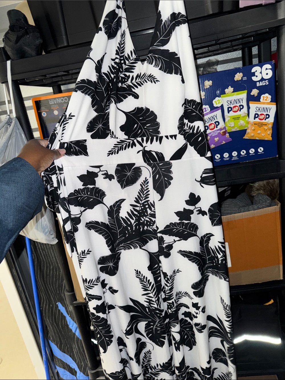 Black & White Tropical Halter jumpsuit with belt. Size14